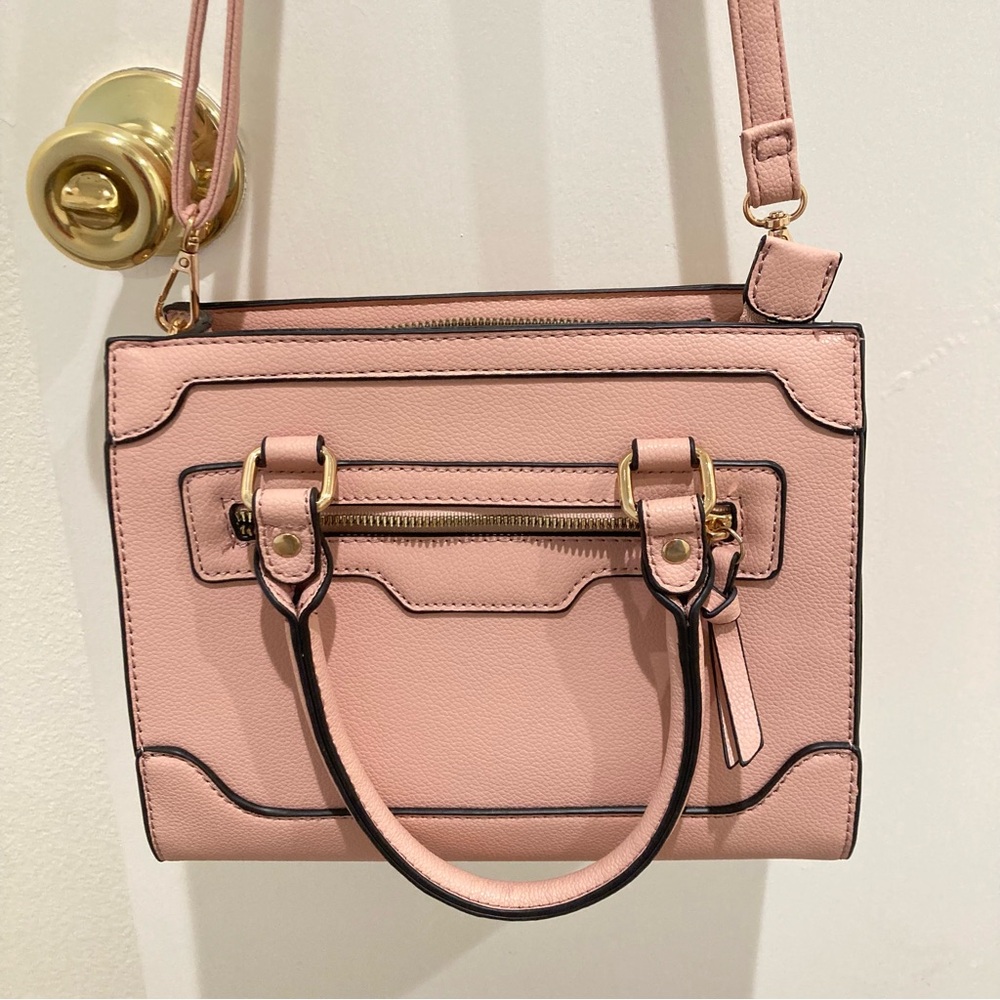 Pink crossbody convertible handbag leopard print interior